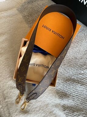 LV Black Leather and Monogram Canvas Strap with Gold Hardware